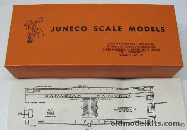 Juneco Scale Models 1/87 45' Wood Express Reefer (Refrigerator Car) - Canadian National - Wood and Metal HO Craftsman Kit, K-23 plastic model kit